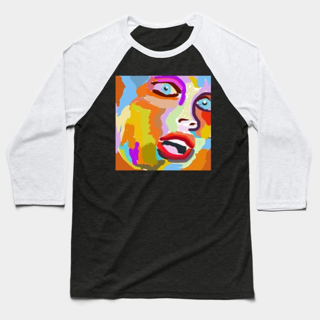 Woman's Face Pop Art Style Baseball T-Shirt by jazzworldquest
